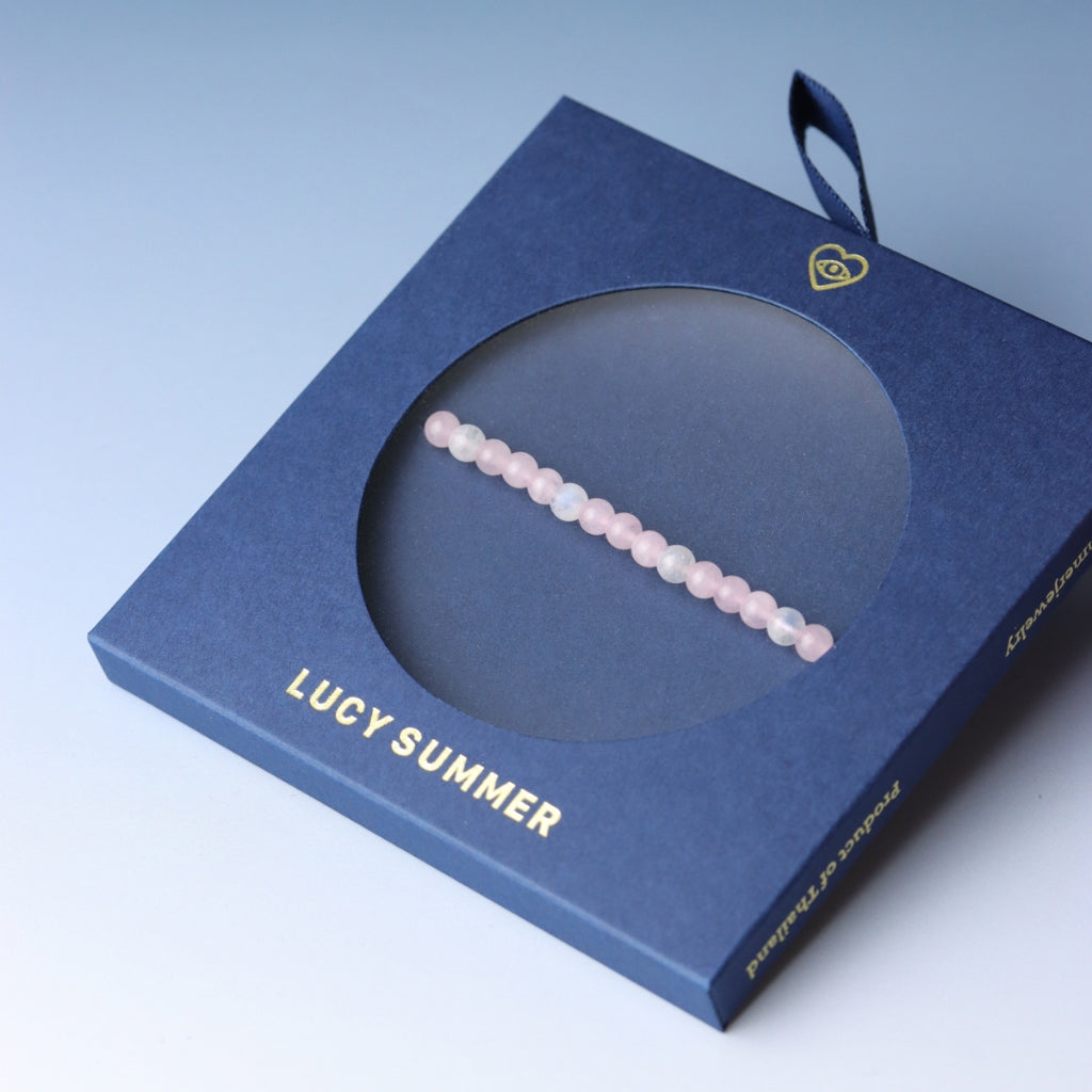 LUCY SUMMER กำไลข้อมือหินแท้ Rose Quartz + Moonstone ขนาด 4 มม.
