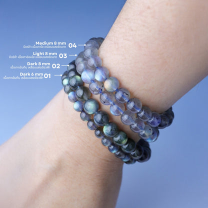 LUCYSUMMER กำไลข้อมือหิน Labradorite สีเทาควันบุหรี่ เหลือบแสงสีฟ้าเขียวน้ำเงิน