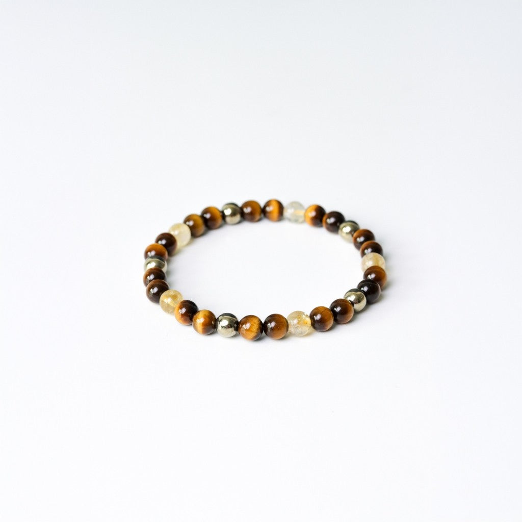 LUCYSUMMER Tiger Eye + Citrine + Pyrite กำไลข้อมือหินแท้ ขนาด 6 mm แต่งด้วยจี้ตัวคั่น Spacer เงินแท้ Silver 925
