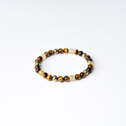 LUCYSUMMER Tiger Eye + Citrine + Pyrite กำไลข้อมือหินแท้ ขนาด 6 mm แต่งด้วยจี้ตัวคั่น Spacer เงินแท้ Silver 925
