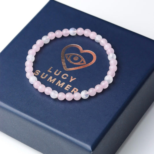 LUCY SUMMER กำไลข้อมือหินแท้ Rose Quartz + Moonstone ขนาด 4 มม.