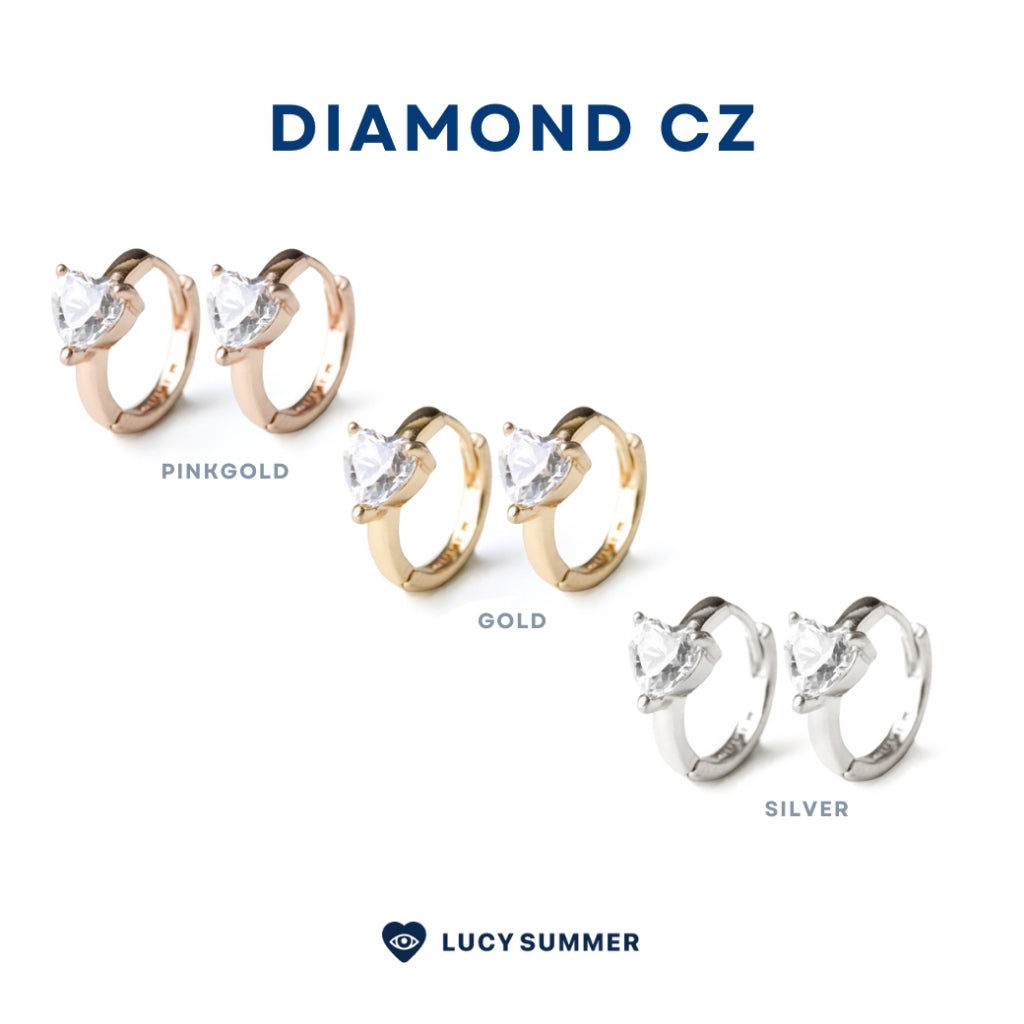 LUCY SUMMER Heart Earrings ต่างหูหัวใจพลอยแท้ รูปทรงหัวใจ Silver 925
