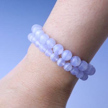 LUCY SUMMER กำไลข้อมือหินแท้ Blue Lace Agate AAAAA (กำไลหินแท้ รับประกันหินแท้)