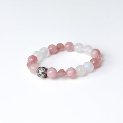 LUCYSUMMER Rose Quartz + Strawberry Cut + Moonstone กำไลข้อมือหินแท้ 10 mm จี้ตัวคั่นเงินแท้