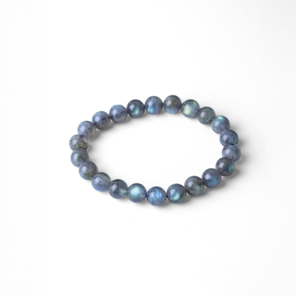 LUCYSUMMER กำไลข้อมือหิน Labradorite สีเทาควันบุหรี่ เหลือบแสงสีฟ้าเขียวน้ำเงิน
