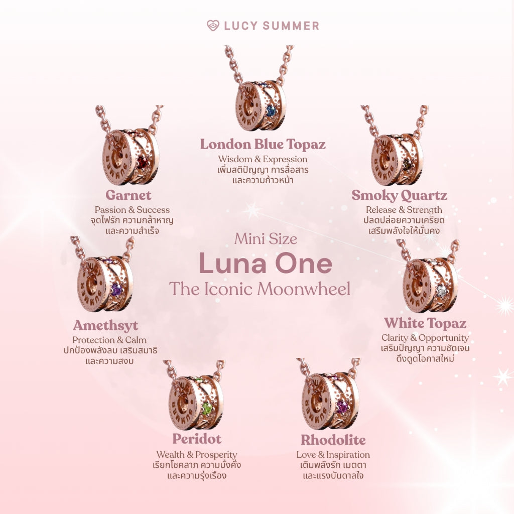 LUCY SUMMER สร้อยคอพร้อมจี้วงล้อ พลอยแท้ รุ่น LUNA ONE Necklace - Mini Size ตัวเรือนเงินแท้ พลอยแท้