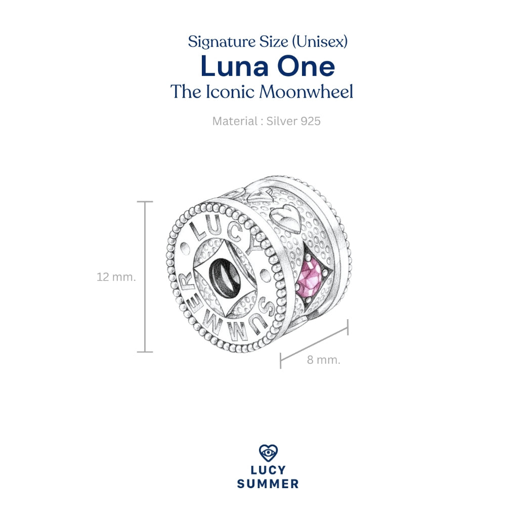 LUCY SUMMER สร้อยคอพร้อมจี้วงล้อ พลอยแท้ รุ่น LUNA ONE Necklace - Signature Size (Unisex) ตัวเรือนเงินแท้ พลอยแท้