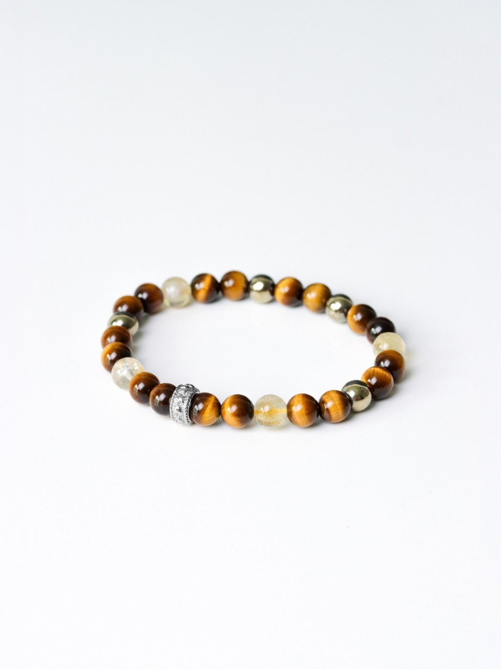 LUCYSUMMER Tiger Eye + Citrine + Pyrite กำไลข้อมือหินแท้ ขนาด 6 mm แต่งด้วยจี้ตัวคั่น Spacer เงินแท้ Silver 925