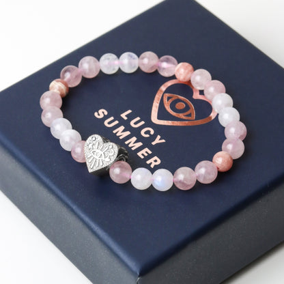 LUCYSUMMER กำไลหินแท้ หินเสริมความรักดีที่สุด Moonstone, Rhodochrosite และ Rose Quartz