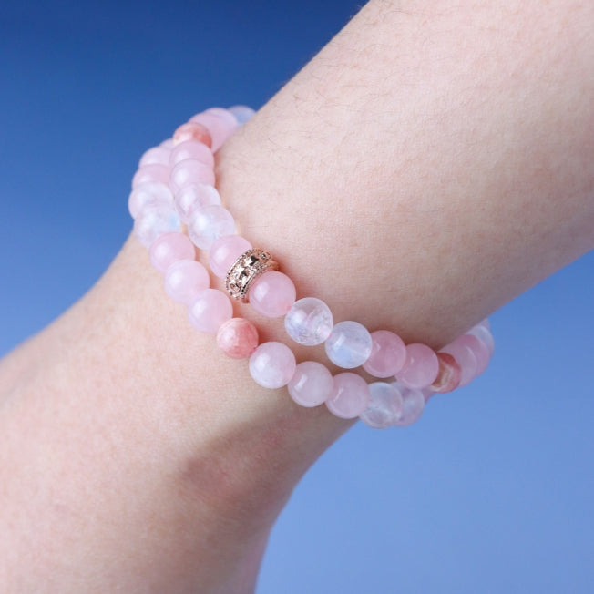 LUCYSUMMER กำไลหินแท้ หินเสริมความรักดีที่สุด Moonstone, Rhodochrosite และ Rose Quartz