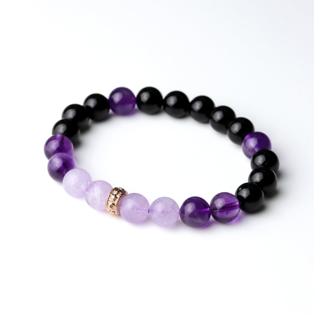 LUCYSUMMER กำไลข้อมือหินแท้ Black Violet - Amethyst, Lavender Amethyst และ Onyx ขนาด 8 มม. พร้อมตัวคั่น Spacer
