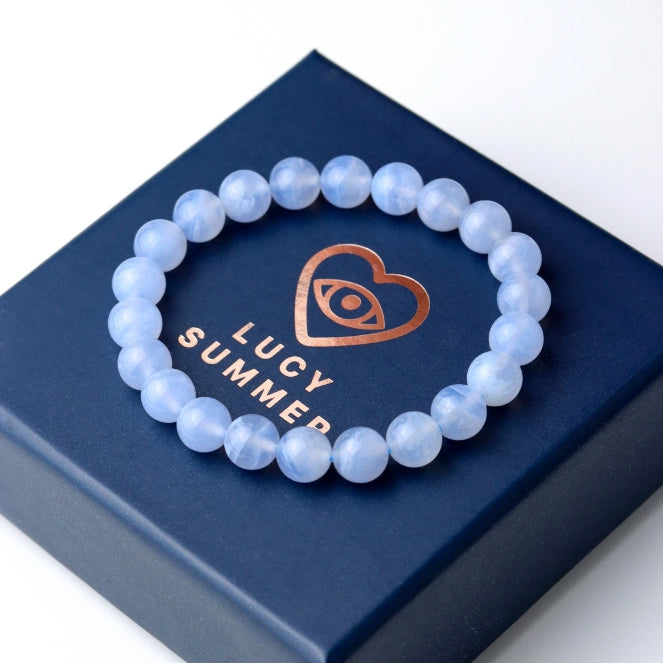 LUCY SUMMER กำไลข้อมือหินแท้ Blue Lace Agate AAAAA (กำไลหินแท้ รับประกันหินแท้)