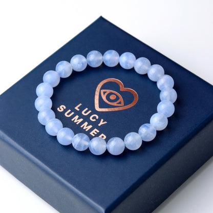 LUCY SUMMER กำไลข้อมือหินแท้ Blue Lace Agate AAAAA (กำไลหินแท้ รับประกันหินแท้)