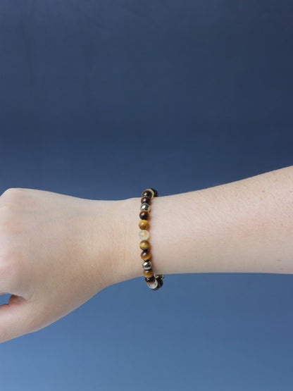 LUCYSUMMER Tiger Eye + Citrine + Pyrite กำไลข้อมือหินแท้ ขนาด 6 mm แต่งด้วยจี้ตัวคั่น Spacer เงินแท้ Silver 925