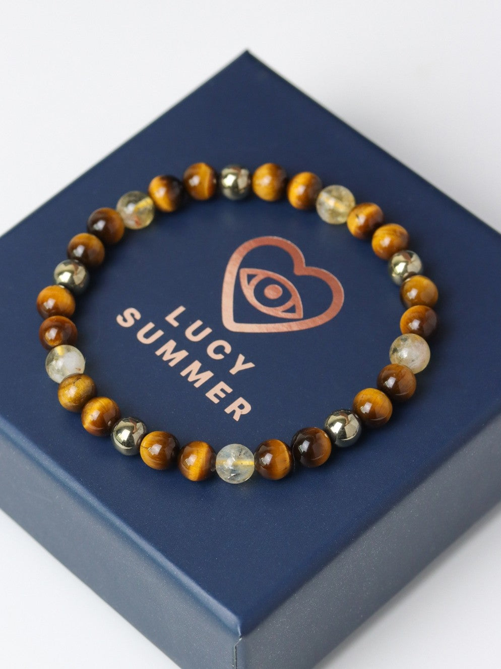 LUCYSUMMER Tiger Eye + Citrine + Pyrite กำไลข้อมือหินแท้ ขนาด 6 mm แต่งด้วยจี้ตัวคั่น Spacer เงินแท้ Silver 925