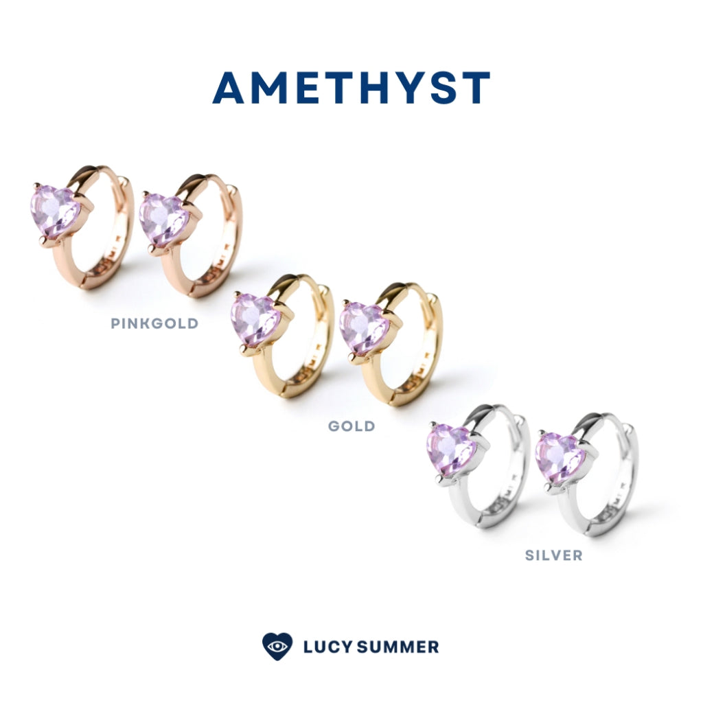 LUCY SUMMER Heart Earrings ต่างหูหัวใจพลอยแท้ รูปทรงหัวใจ Silver 925