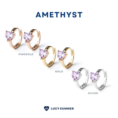 LUCY SUMMER Heart Earrings ต่างหูหัวใจพลอยแท้ รูปทรงหัวใจ Silver 925