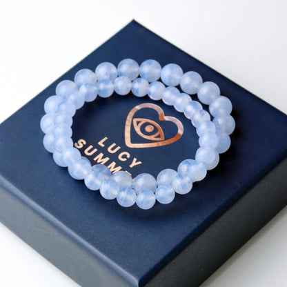 LUCY SUMMER กำไลข้อมือหินแท้ Blue Lace Agate AAAAA (กำไลหินแท้ รับประกันหินแท้)