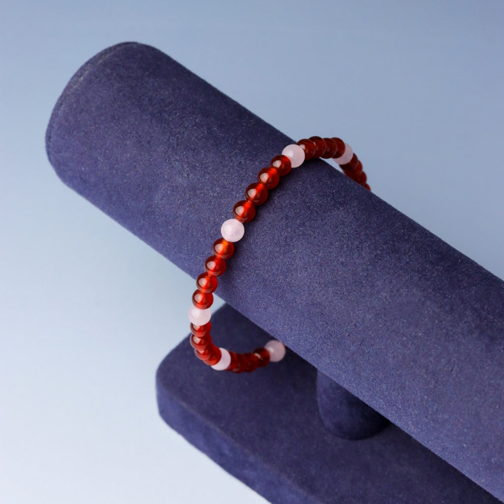 LUCY SUMMER กำไลข้อมือหินแท้ Rose Quartz + Carnelian ขนาด 4 มม.