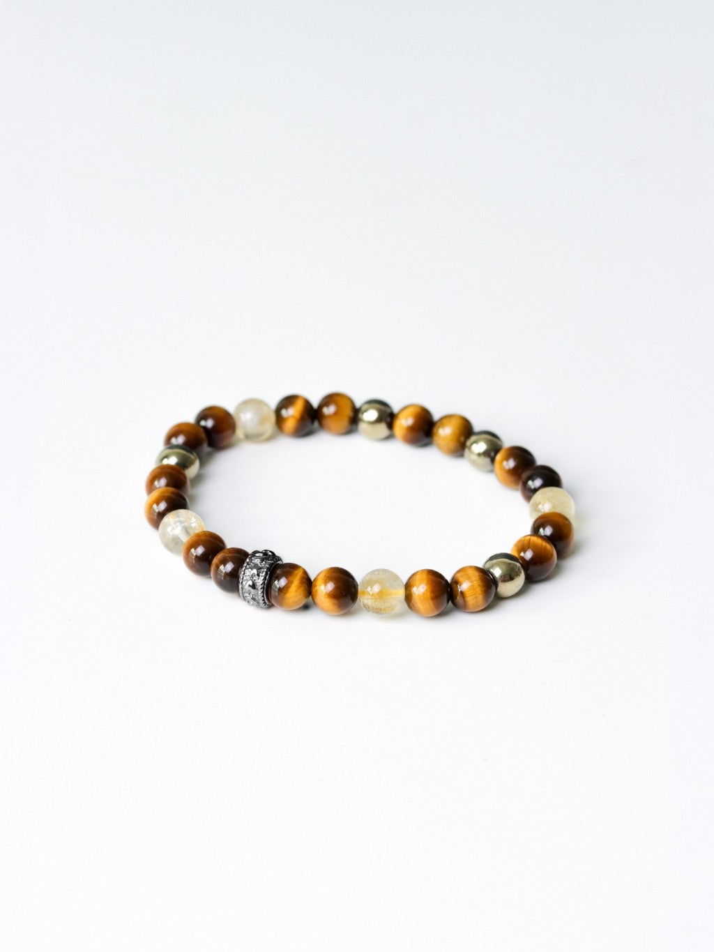 LUCYSUMMER Tiger Eye + Citrine + Pyrite กำไลข้อมือหินแท้ ขนาด 6 mm แต่งด้วยจี้ตัวคั่น Spacer เงินแท้ Silver 925