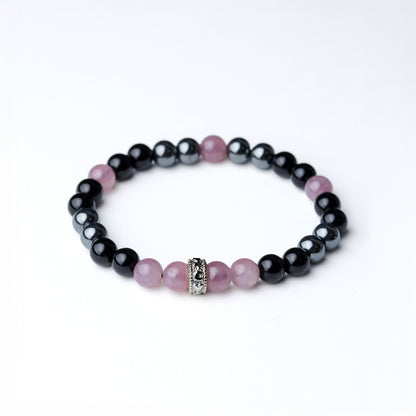 LUCYSUMMER กำไลข้อมือหินแท้ Black Pink - Rose Quartz , Hematite และ Onyx ขนาด 6 มม. พร้อมตัวคั่น Spacer