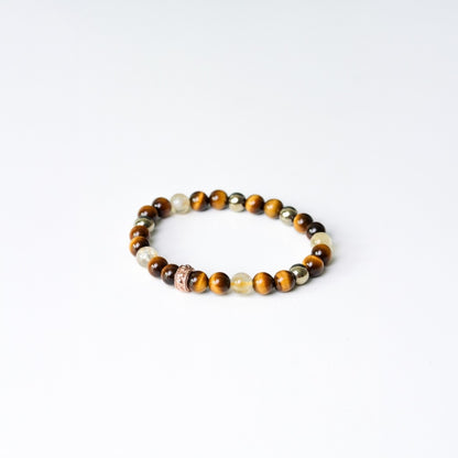 LUCYSUMMER Tiger Eye + Citrine + Pyrite กำไลข้อมือหินแท้ ขนาด 6 mm แต่งด้วยจี้ตัวคั่น Spacer เงินแท้ Silver 925
