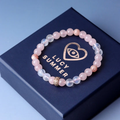 LUCYSUMMER กำไลหินแท้ หินเสริมความรักดีที่สุด Moonstone, Rhodochrosite และ Rose Quartz