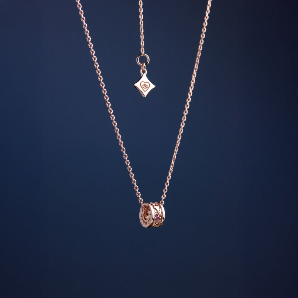 LUCY SUMMER สร้อยคอพร้อมจี้วงล้อ พลอยแท้ รุ่น LUNA ONE Necklace - Mini Size ตัวเรือนเงินแท้ พลอยแท้