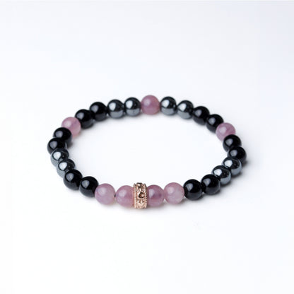 LUCYSUMMER กำไลข้อมือหินแท้ Black Pink - Rose Quartz , Hematite และ Onyx ขนาด 6 มม. พร้อมตัวคั่น Spacer