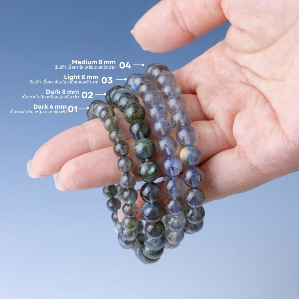 LUCYSUMMER กำไลข้อมือหิน Labradorite สีเทาควันบุหรี่ เหลือบแสงสีฟ้าเขียวน้ำเงิน