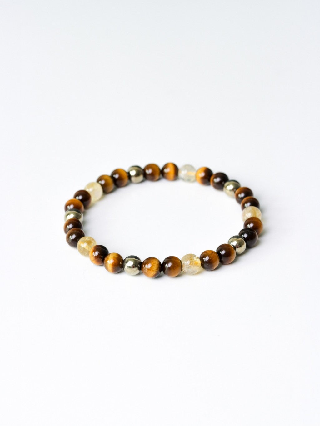 LUCYSUMMER Tiger Eye + Citrine + Pyrite กำไลข้อมือหินแท้ ขนาด 6 mm แต่งด้วยจี้ตัวคั่น Spacer เงินแท้ Silver 925