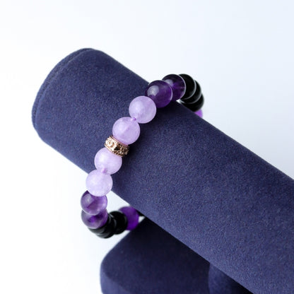 LUCYSUMMER กำไลข้อมือหินแท้ Black Violet - Amethyst, Lavender Amethyst และ Onyx ขนาด 8 มม. พร้อมตัวคั่น Spacer
