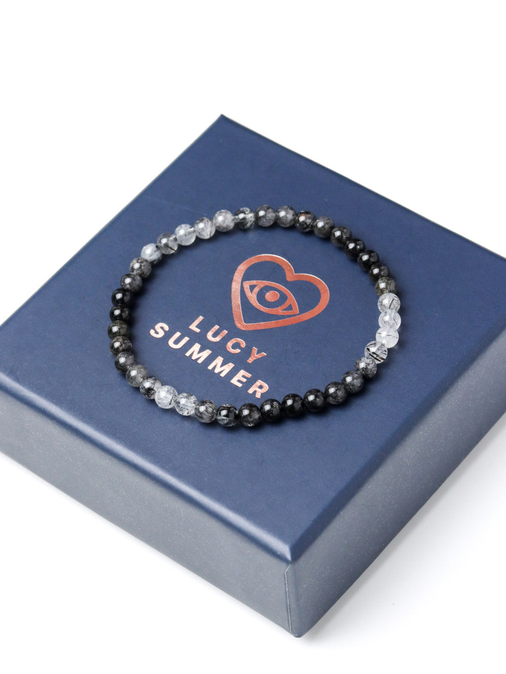 LUCY SUMMER กำไลข้อมือหินแท้ ไหมดำ แก้วขนเหล็ก (Black Rutilliated Quartz) ขนาด 4 มม.