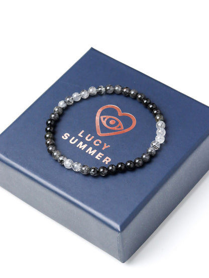 LUCY SUMMER กำไลข้อมือหินแท้ ไหมดำ แก้วขนเหล็ก (Black Rutilliated Quartz) ขนาด 4 มม.