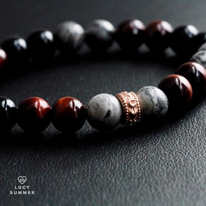 RED SILVER BLACK / หินแท้ 3 ชนิด พร้อมตัวคั่น Spacer เงินแท้ Beads Bracelet