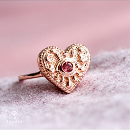 LUNA RING Pinkgold แหวนเงินแท้ พลอยแท้รูปหัวใจ