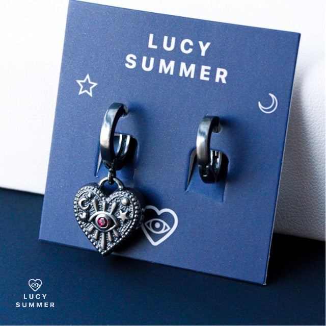 LUCY SUMMER ต่างหูห่วง ห้อยจี้รูปหัวใจ ฝังพลอย เงินแท้ (รุ่น LUNA LOVE Earrings Silver 925)