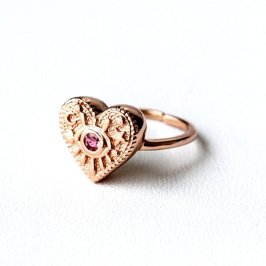 LUNA LOVE RING Pink Gold- แหวนเงินแท้ พลอยแท้รูปหัวใจ